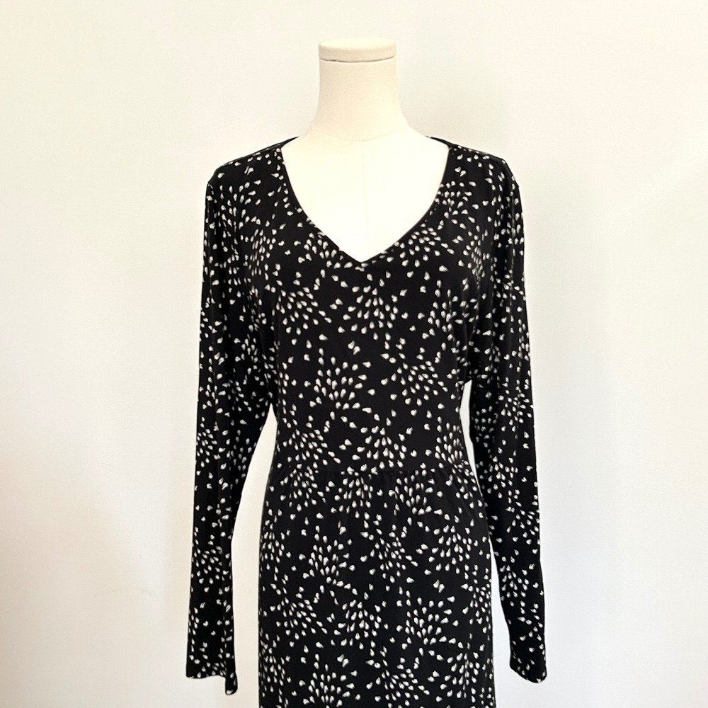 J Jill WearEver Midi Dress XL Soft Stretch V Neck Travel Jersey Abstract